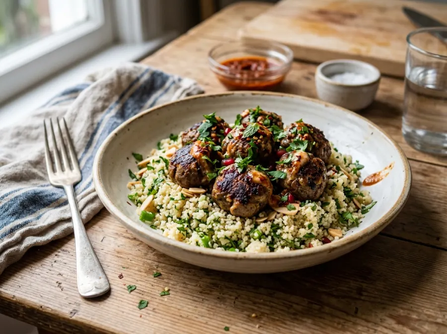 Moroccan Lamb Meatballs with Herbed Couscous