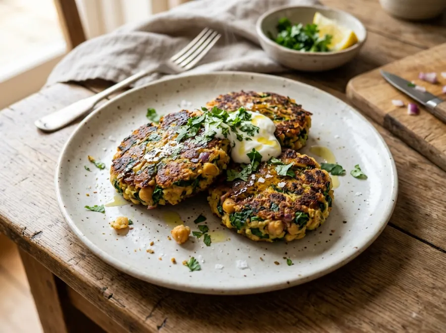 Galettes de Pois Chiches et Épinards Épicées