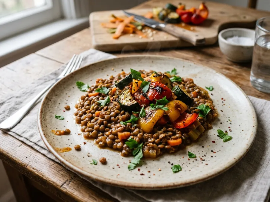Spiced Lentil Ragout with Roasted Vegetables