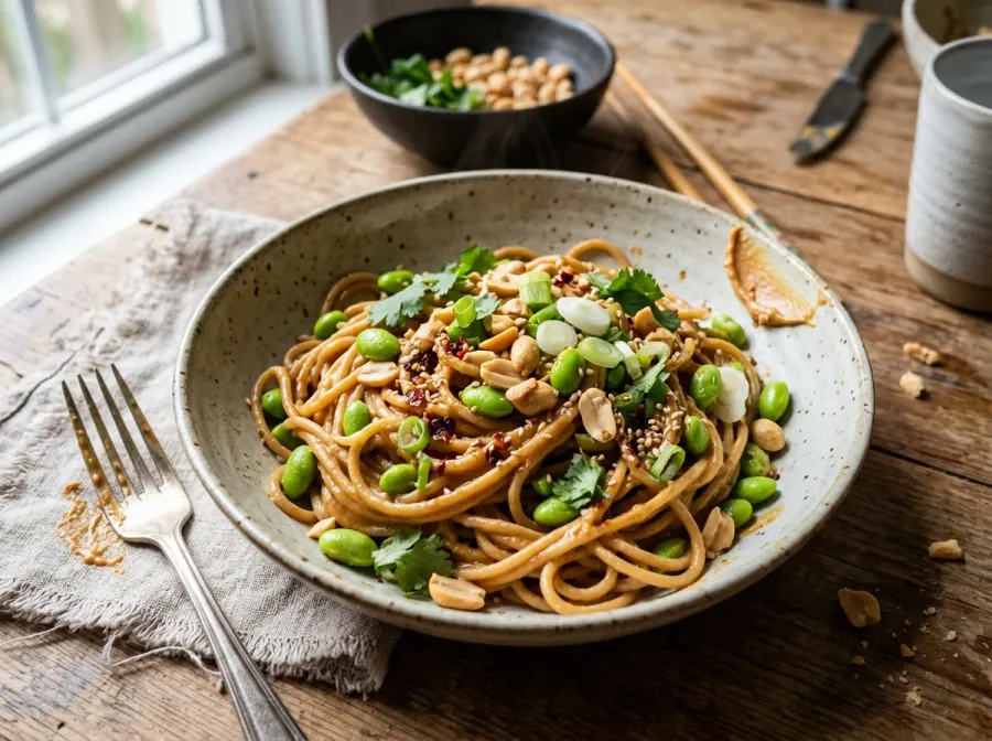 Spicy Peanut Noodles with Edamame